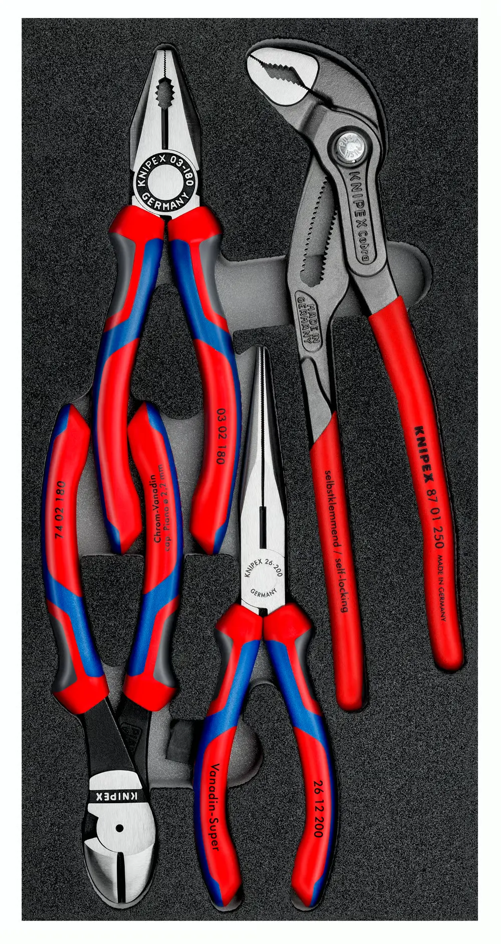 Sada kleští v pěnové výplni, 4 ks, KNIPEX - 002001V15
