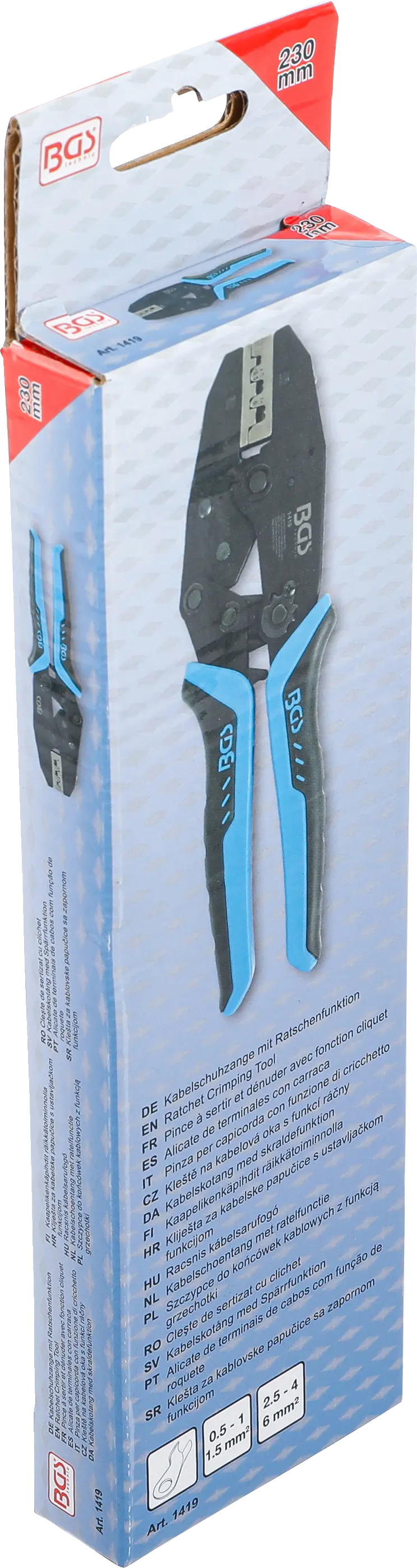 Krimpovací kleště s ráčnou na neizolovaná oka 0,5–6 mm², BGS - B1419