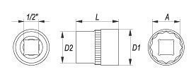 Vnitřní nástrčný klíč 1/2" dvanáctihranný 20 mm YATO - YT-1282
