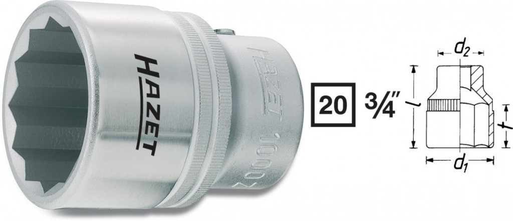 Vnitřní nástrčný klíč 3/4" dvanáctihranný 34 mm HAZET, 1000Z-34 - HA001613