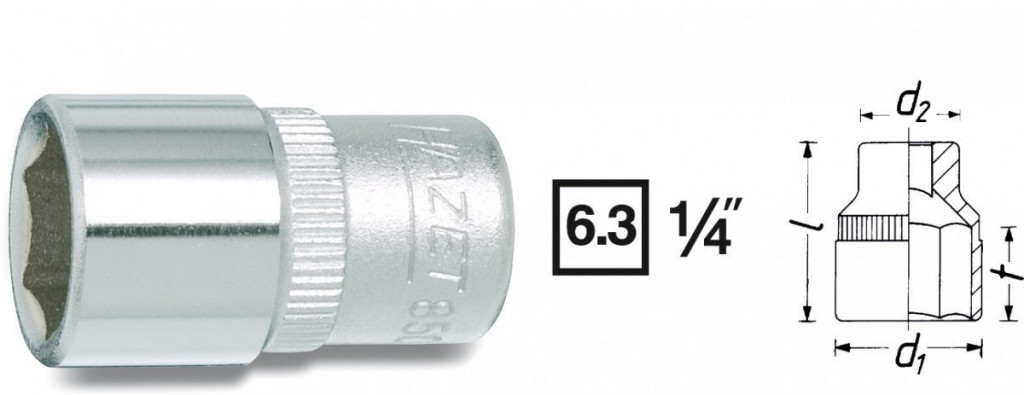 Vnútorný nástrčný kľúč 1/4" šesťhranný 12mm HAZET 850-12 - HA036271