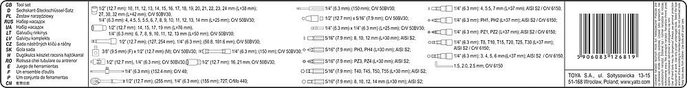 Gola sada 1/4" a 1/2", 94 ks - YT-12681