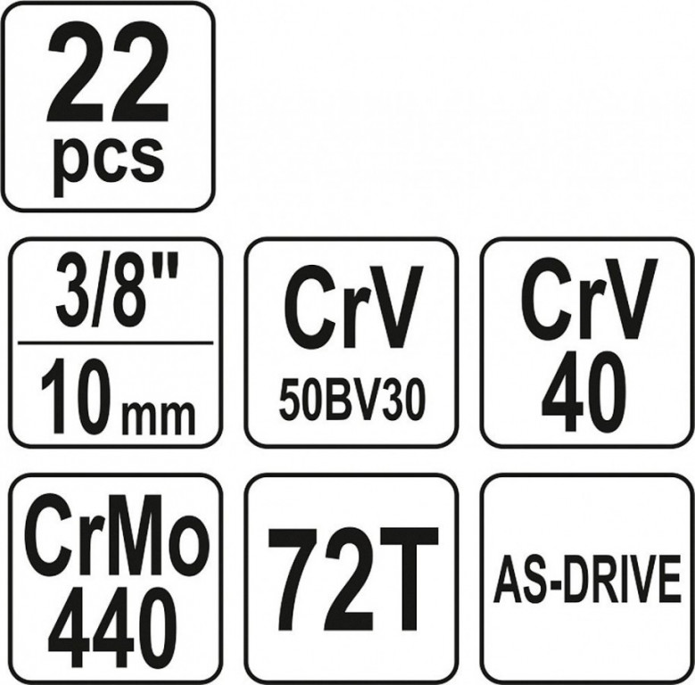 Gola sada 3/8", 22 ks - YT-38561