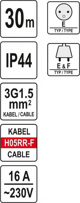 Prodlužovací kabel 30 m, buben 4 zásuvky - YT-81053