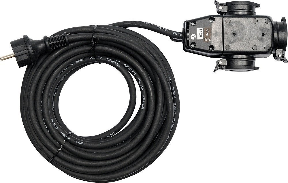 Prodlužovací kabel s gumovou izolací 20m, 3 zásuvky - YT-81162