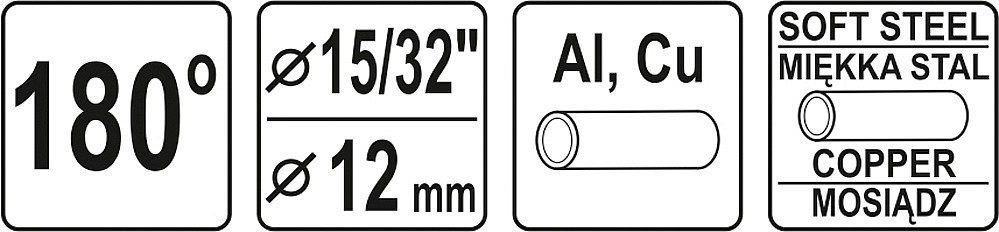 Ohybačka na trubky Al, Cu, 180°, pr. 15/32", 12mm - YT-21842