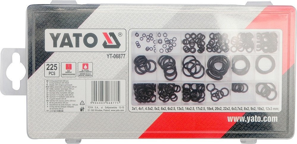 O krúžok gumová tesniaca sada 225ks, 3x1 - 22x2mm