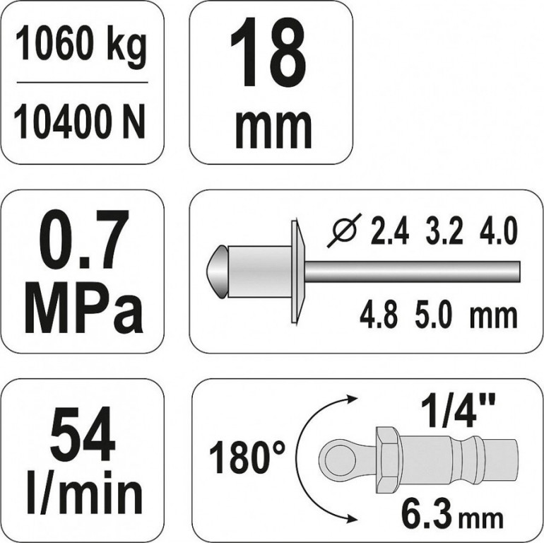Nýtovačka pneumatická (2,4- 5mm) - YT-36171