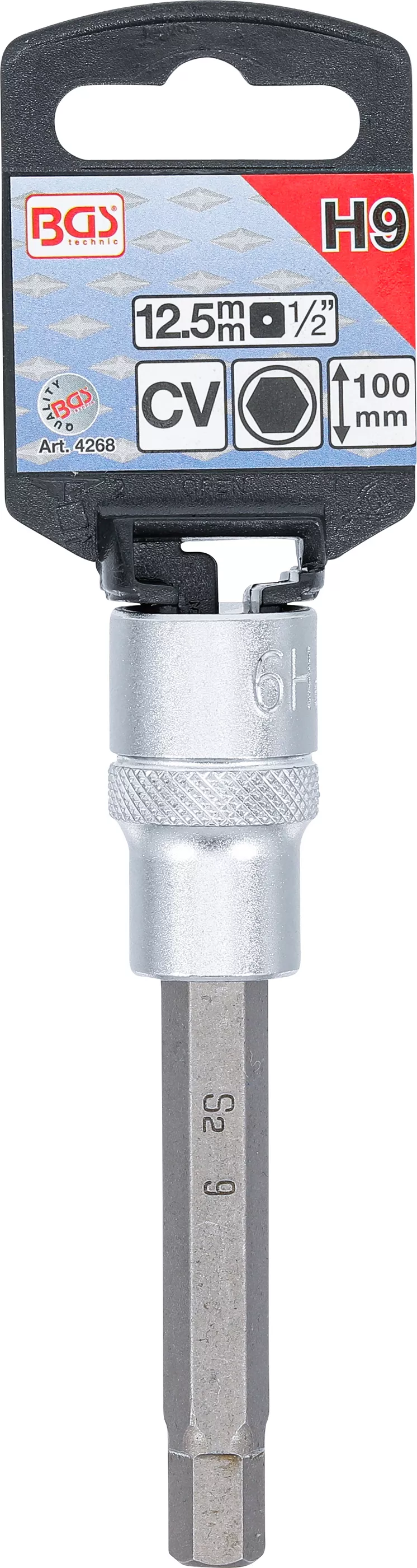 Nástrčná hlavice s bitem HEX 1/2" 9 mm, prodloužená, BGS - B4268