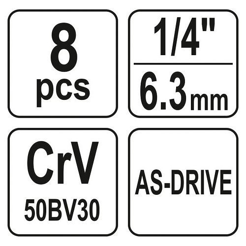 Sada vnitřních nástrčných klíčů 1/4" šestihraných 8 ks 5,5 - 13 mm YATO - YT-14431