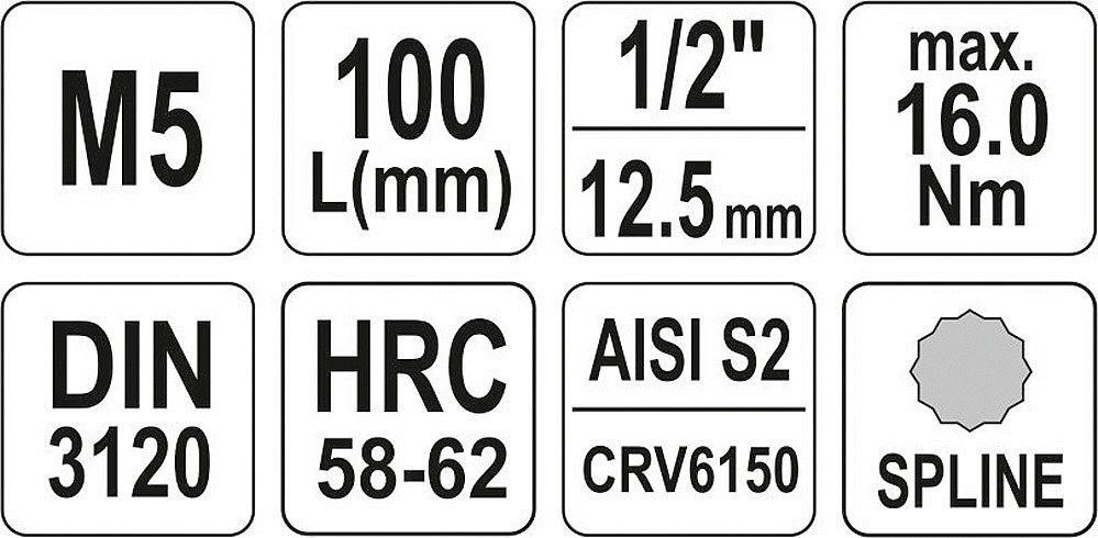 Hlavice s bity XZN 1/2" M5 YATO - YT-04350