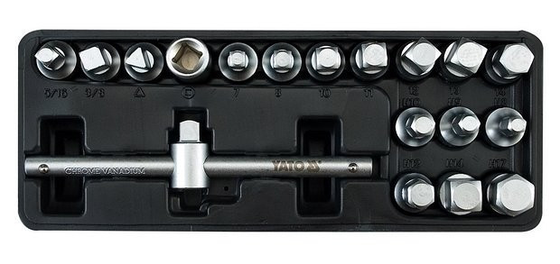 Sada klíčů nastrčných na zátky olejových van motorů 3/8" - 18 ks - YT-0599