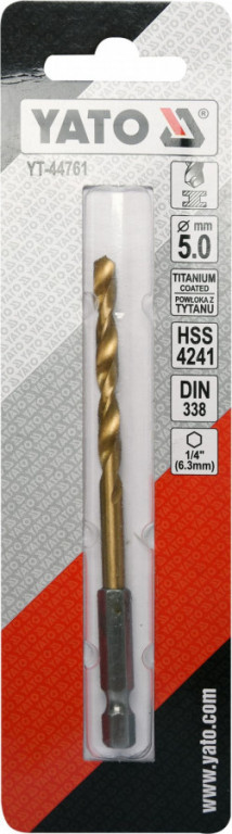 Vrták na kov 5mm TITAN 1/4", délka 106mm - YT-44761