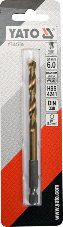 Vrták na kov 6mm TITAN HEX 1/4", dĺžka 113mm - YT-44764