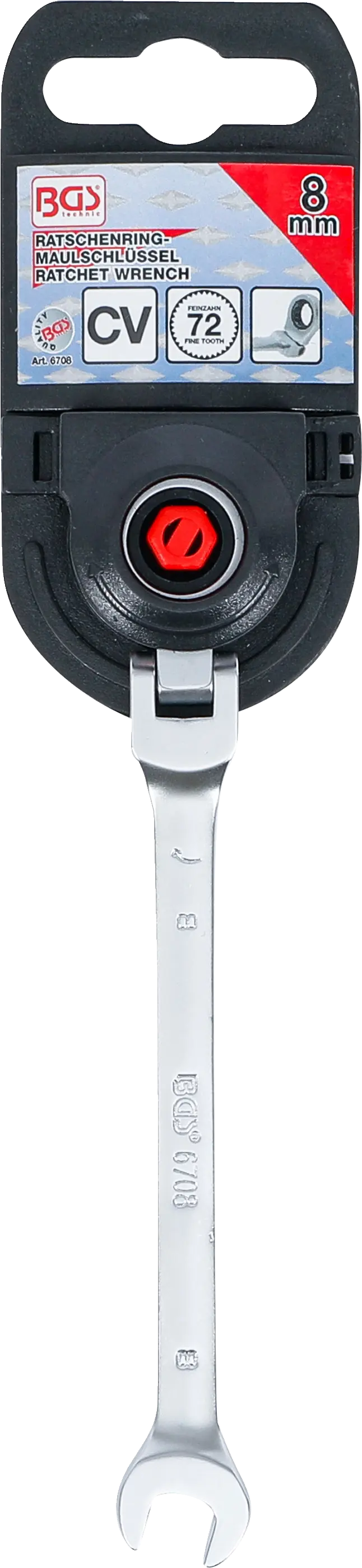 Ráčnový očkoplochý klíč 8 mm s kloubem, BGS - B6708