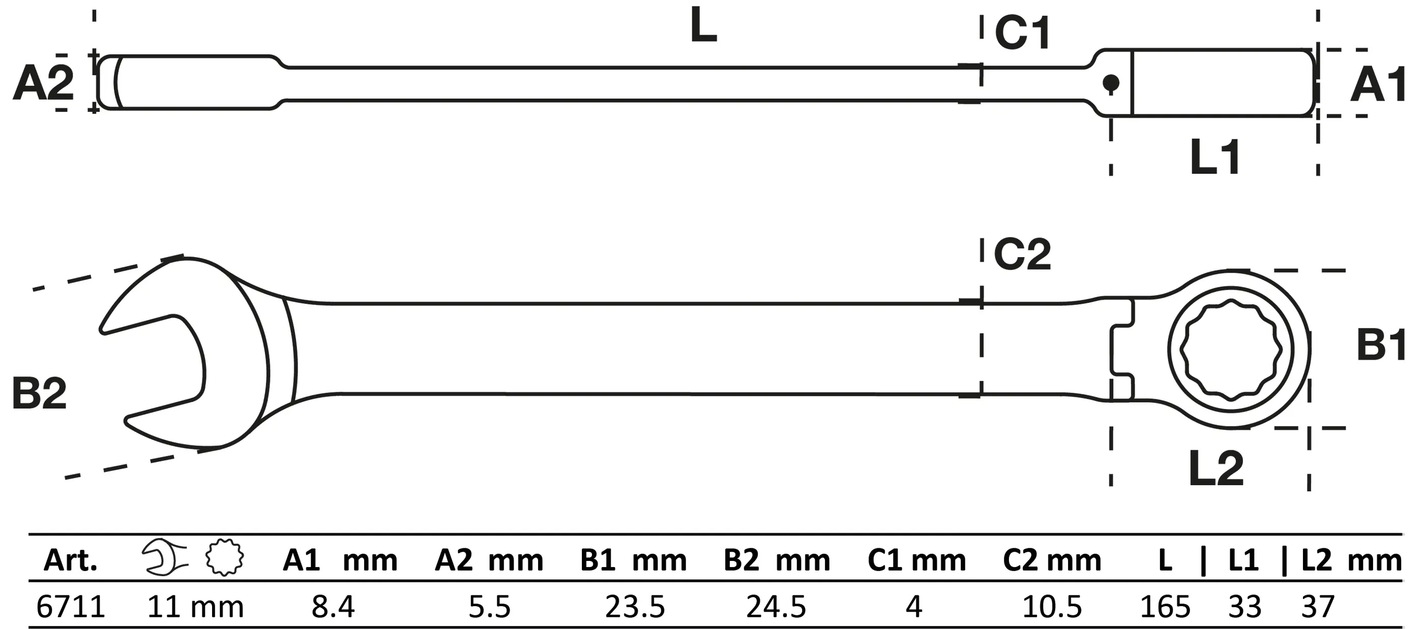 Ráčnový očkoplochý klíč 11 mm s kloubem, BGS - B6711