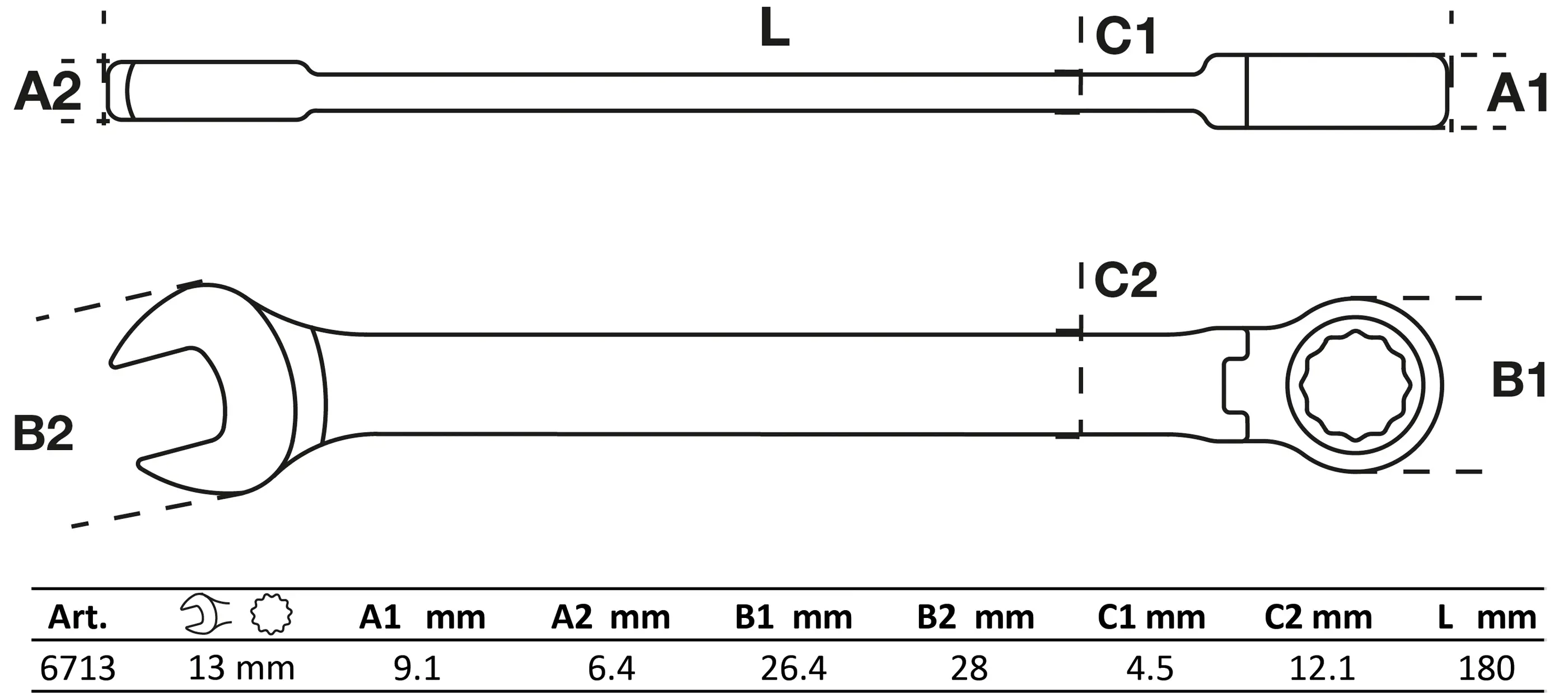 Ráčnový očkoplochý klíč 13 mm s kloubem, BGS - B6713