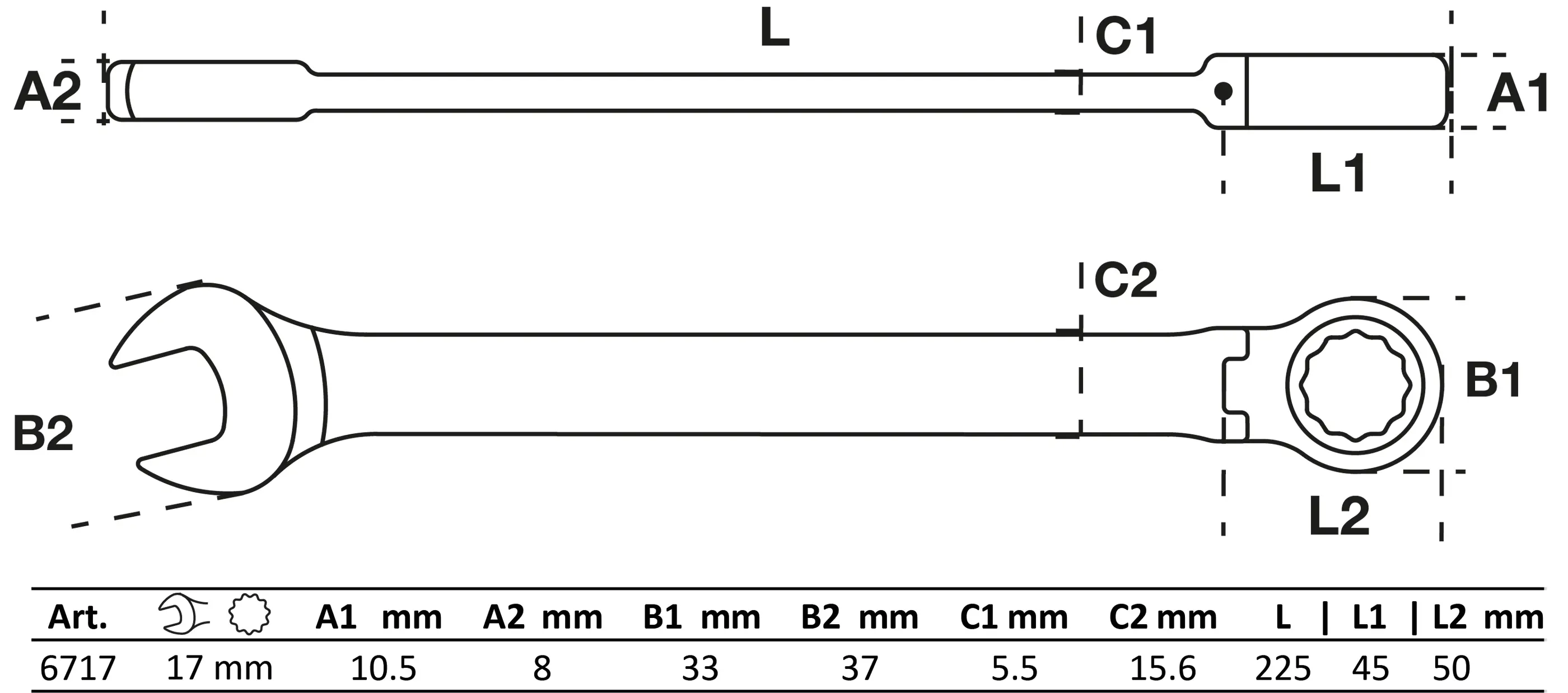 Ráčnový očkoplochý klíč 17 mm s kloubem, BGS - B6717