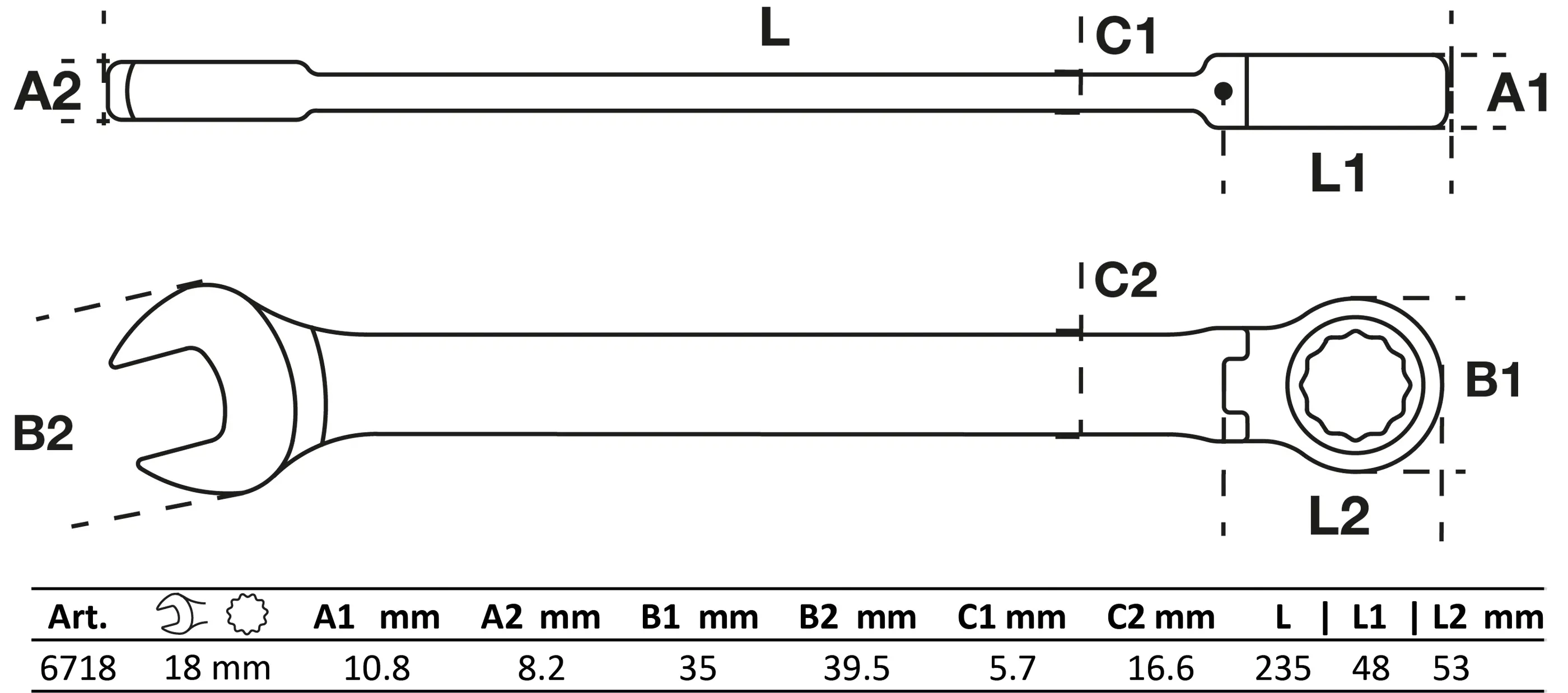 Ráčnový očkoplochý klíč 18 mm s kloubem, BGS - B6718