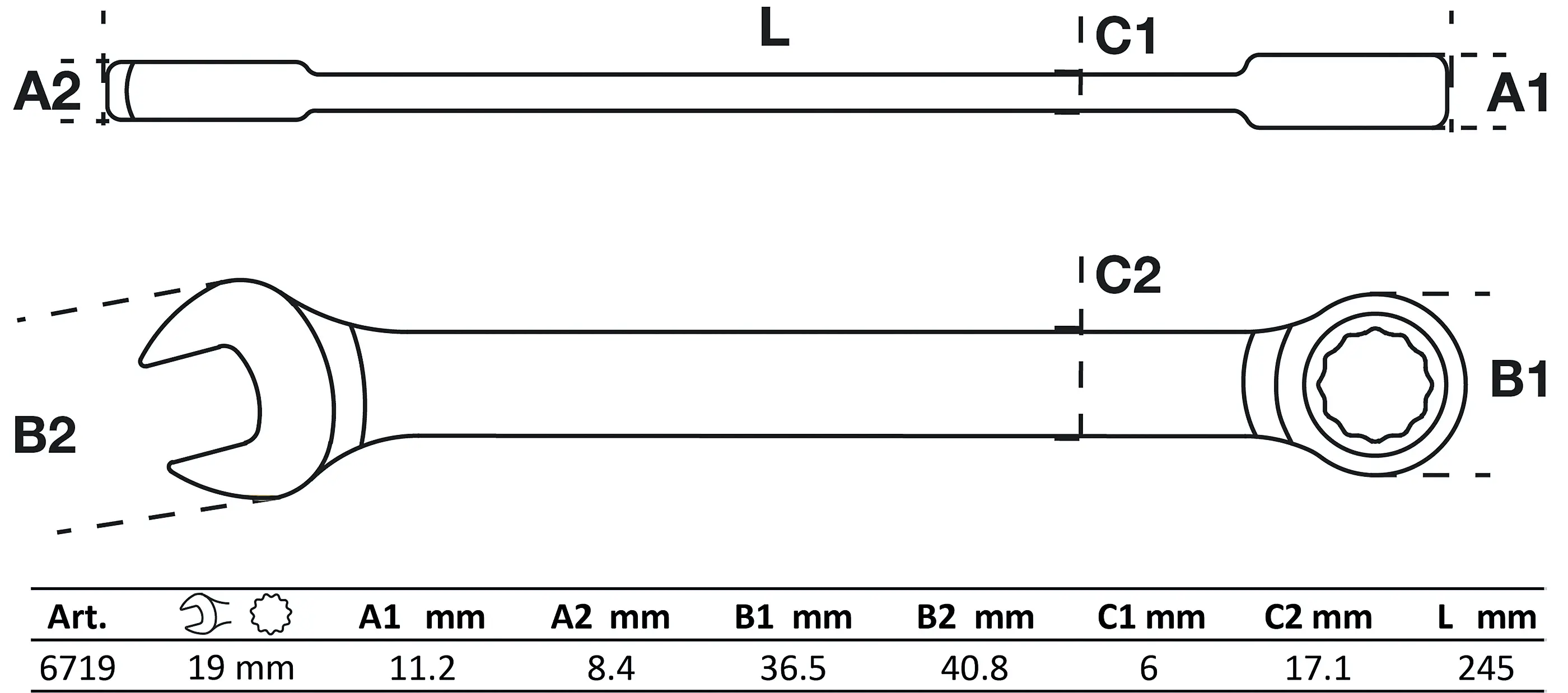Ráčnový očkoplochý klíč 19 mm s kloubem, BGS - B6719