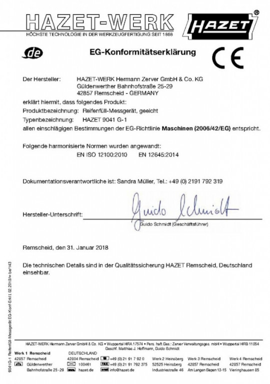Cejchovaný hustič pneu s manometrem 9041G-1 HAZET - HA212385