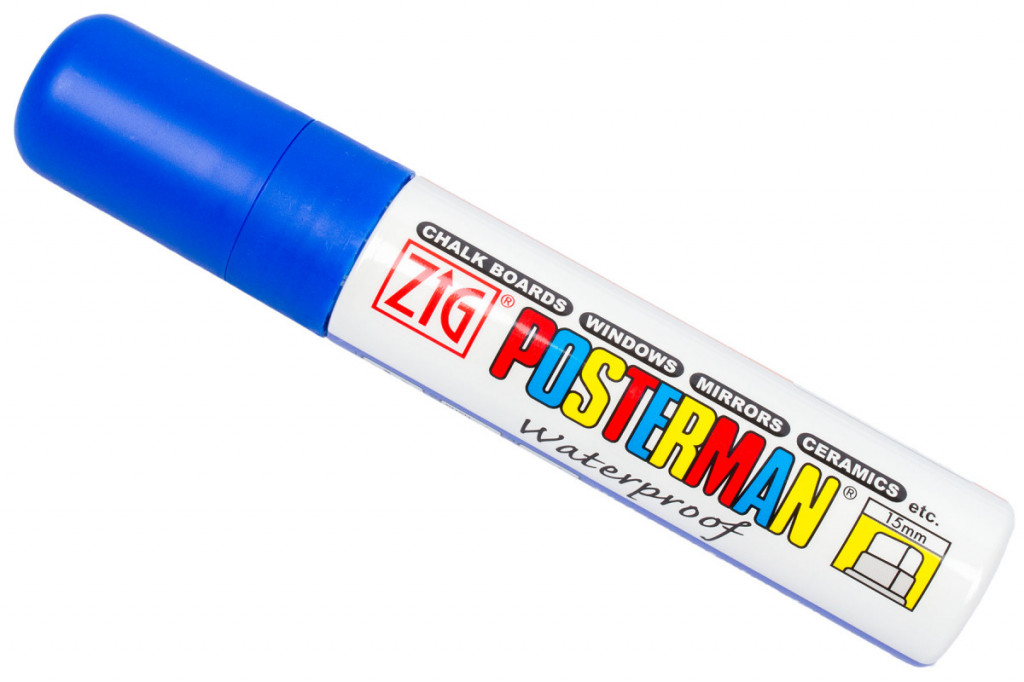 Fixy na sklo Posterman vodeodolné - 15 mm - modrá tm. - 458010020