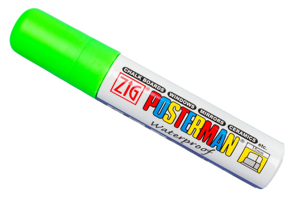 Fixy na sklo Posterman vodeodolné - 15 mm - zelená fl. - 458040030