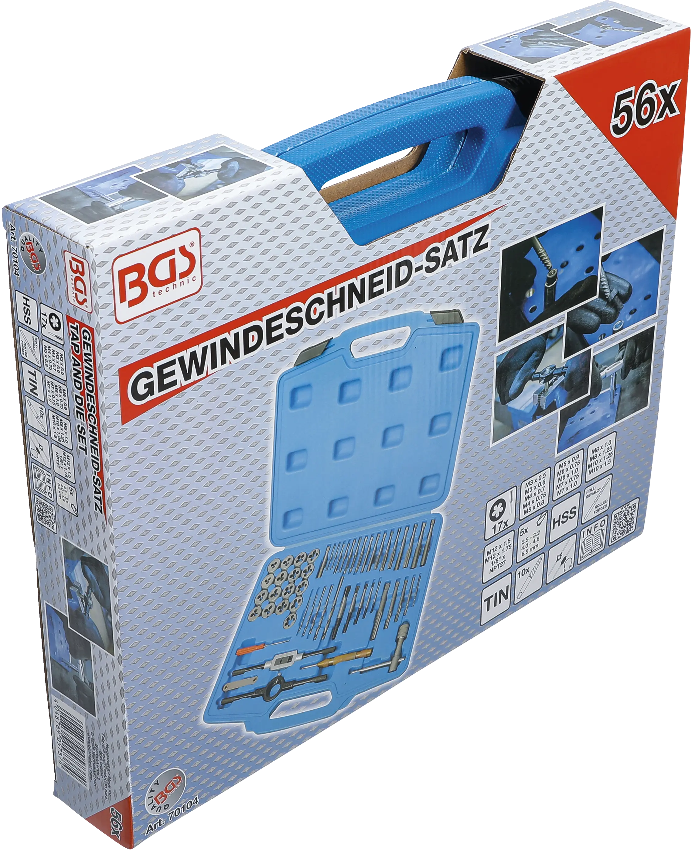 Sada závitníků a oček, M3 - M12, 56 ks - B70104