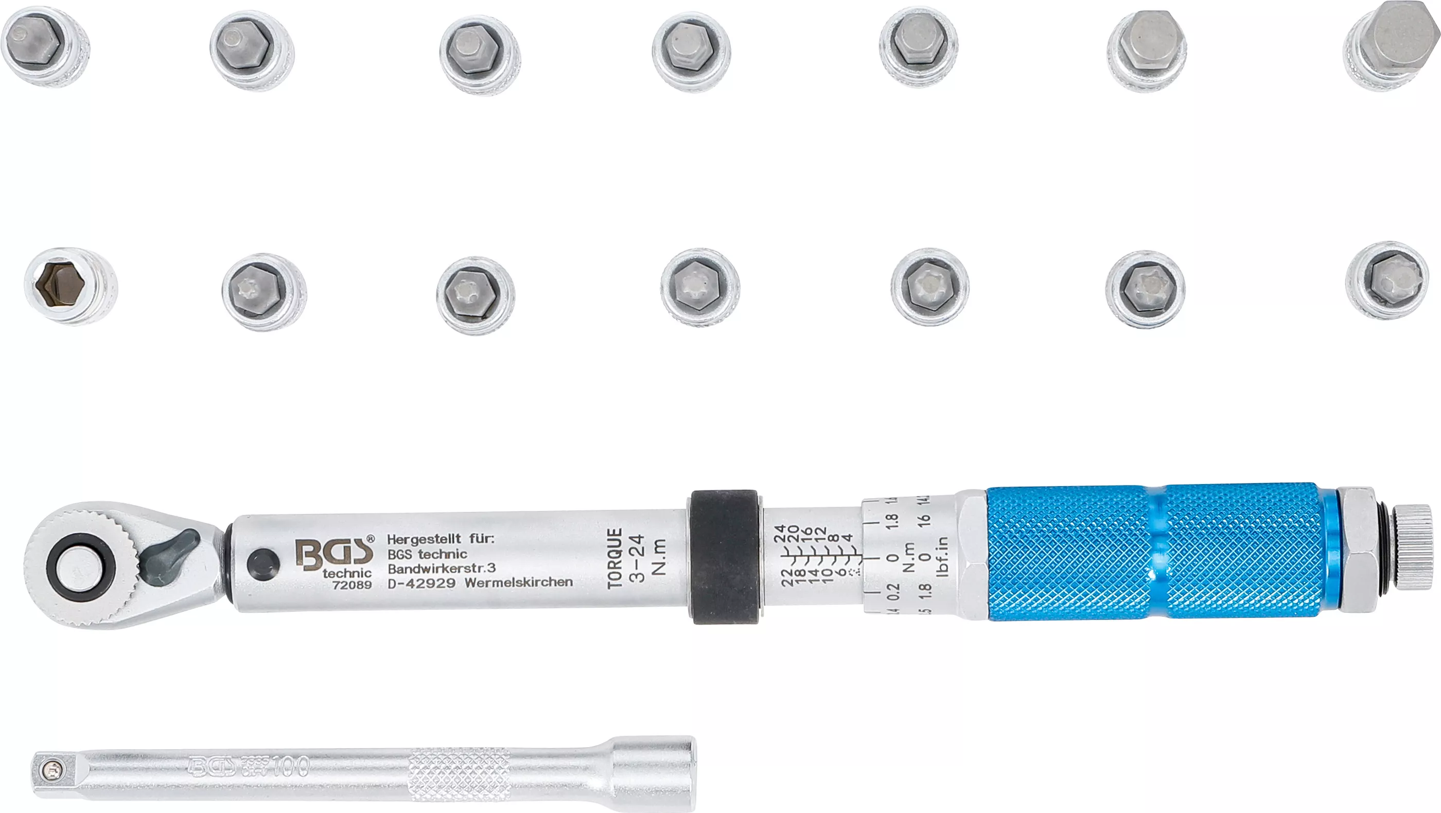 Sada momentových klíčů, 1/4", 3 - 24 Nm, 16 ks, BGS - B72088