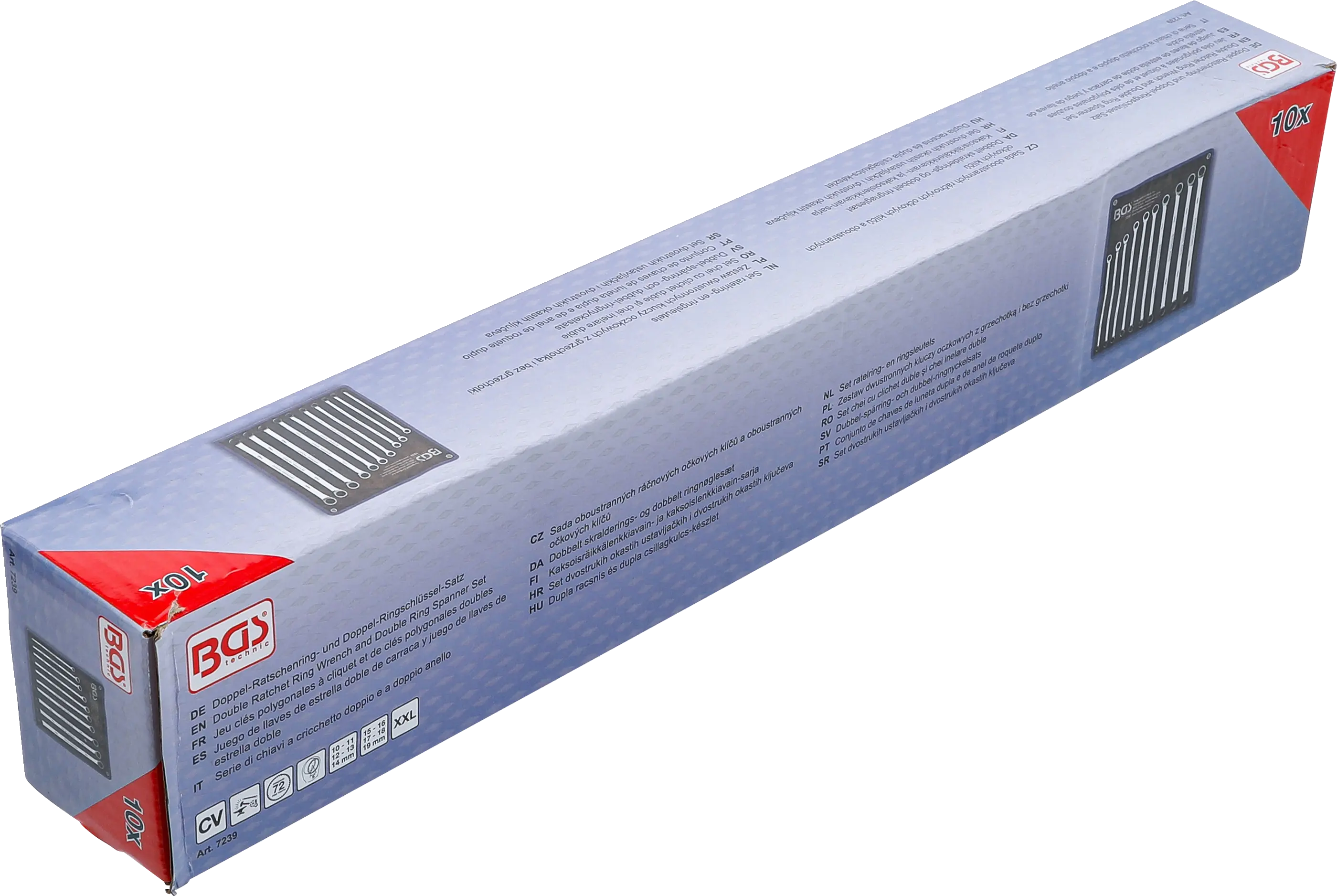 Sada ráčnových očkových dlouhých klíčů, 10 - 19 mm, 10 ks, BGS - B7239