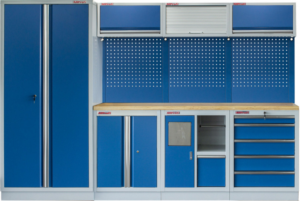 Zostava PROFI BLUE dielenského nábytku s vysokou širokou skriňou 7 ks - MTGS1301WA