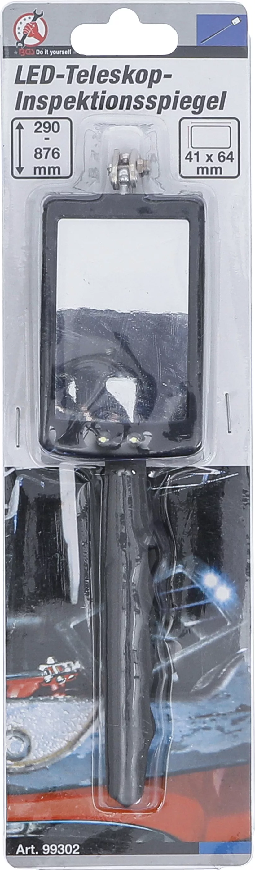 Teleskopické inspekční zrcátko, LED, 290 - 876 mm - BGS 99302