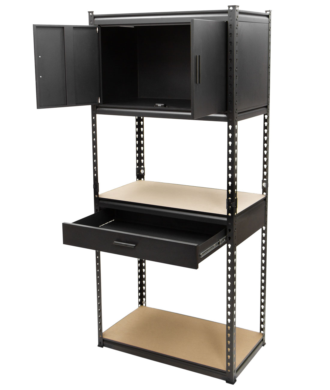 Policový regál + horní skříňka a 1 zásuvka, 815 x 465 x 1825 mm - AH034E