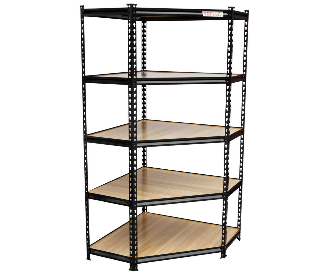 Rohový policový regál STYLE, 5 polic, 900 x 900 x 1830 mm