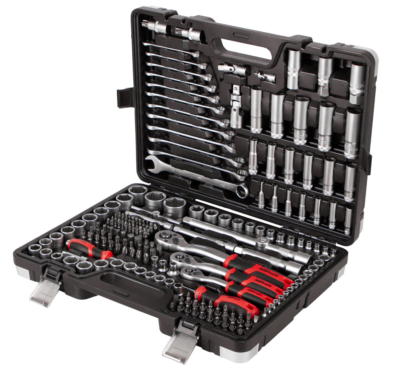 Profesionálna gola súprava 1/4", 3/8" a 1/2" s kľúčmi, 220 ks