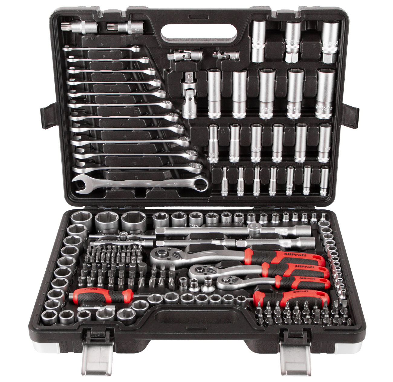 Profesionálna gola súprava 1/4", 3/8" a 1/2" s kľúčmi, 220 ks