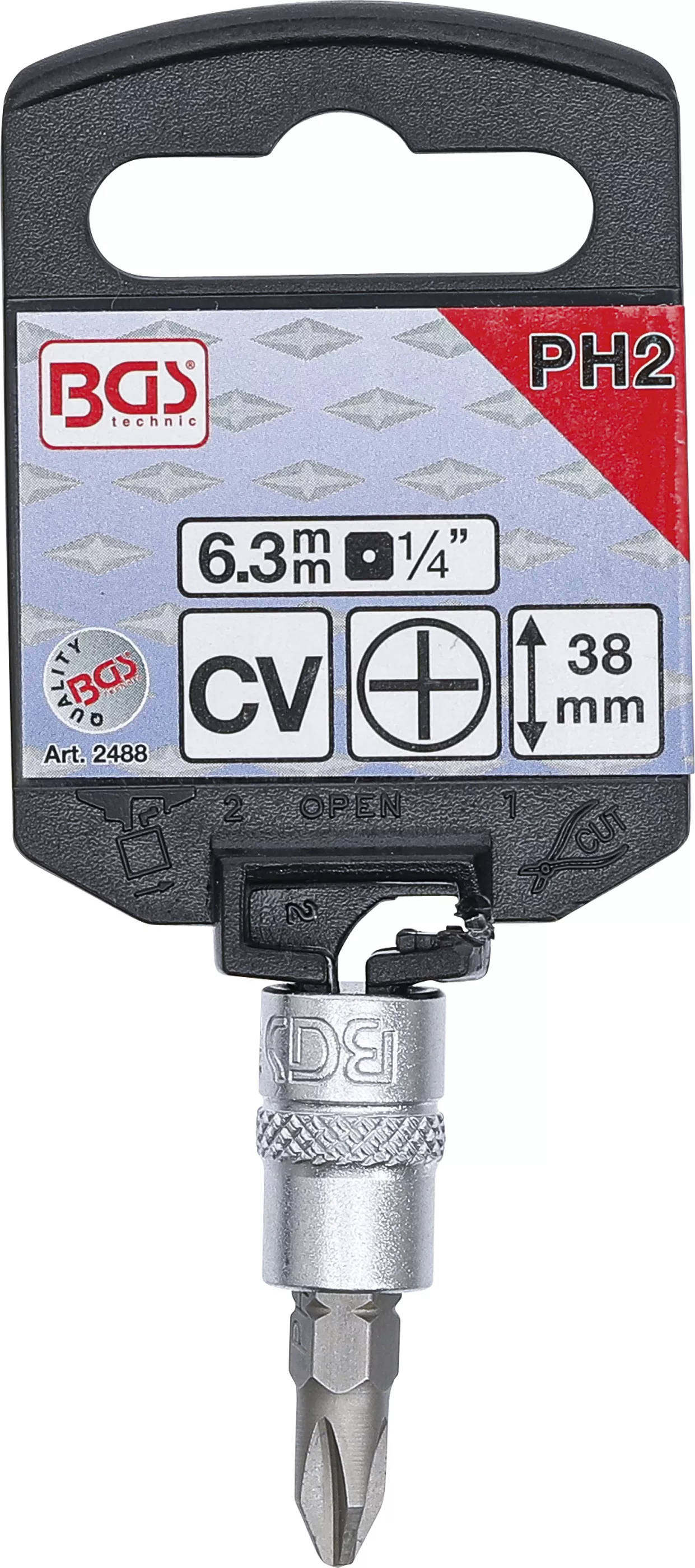 Nástrčná hlavice s bitem KŘÍŽOVÁ 1/4" PH2, BGS - B2488