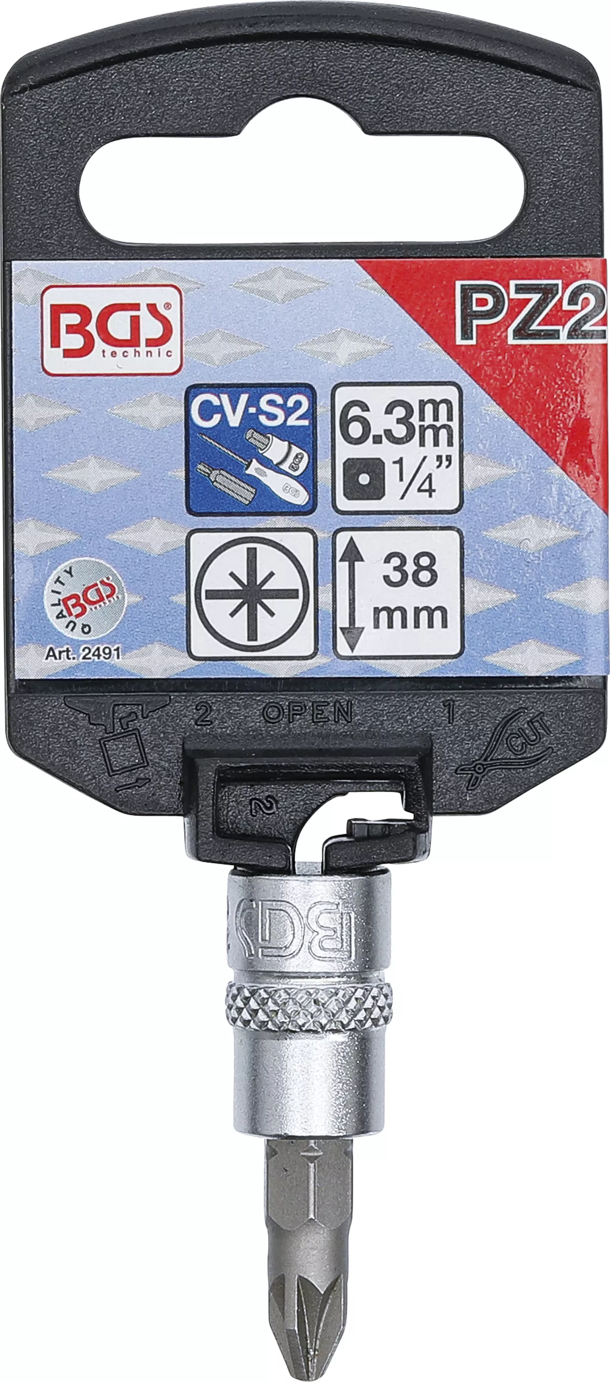 Nástrčná hlavice s bitem KŘÍŽOVÁ 1/4" PZ2, BGS - B2491
