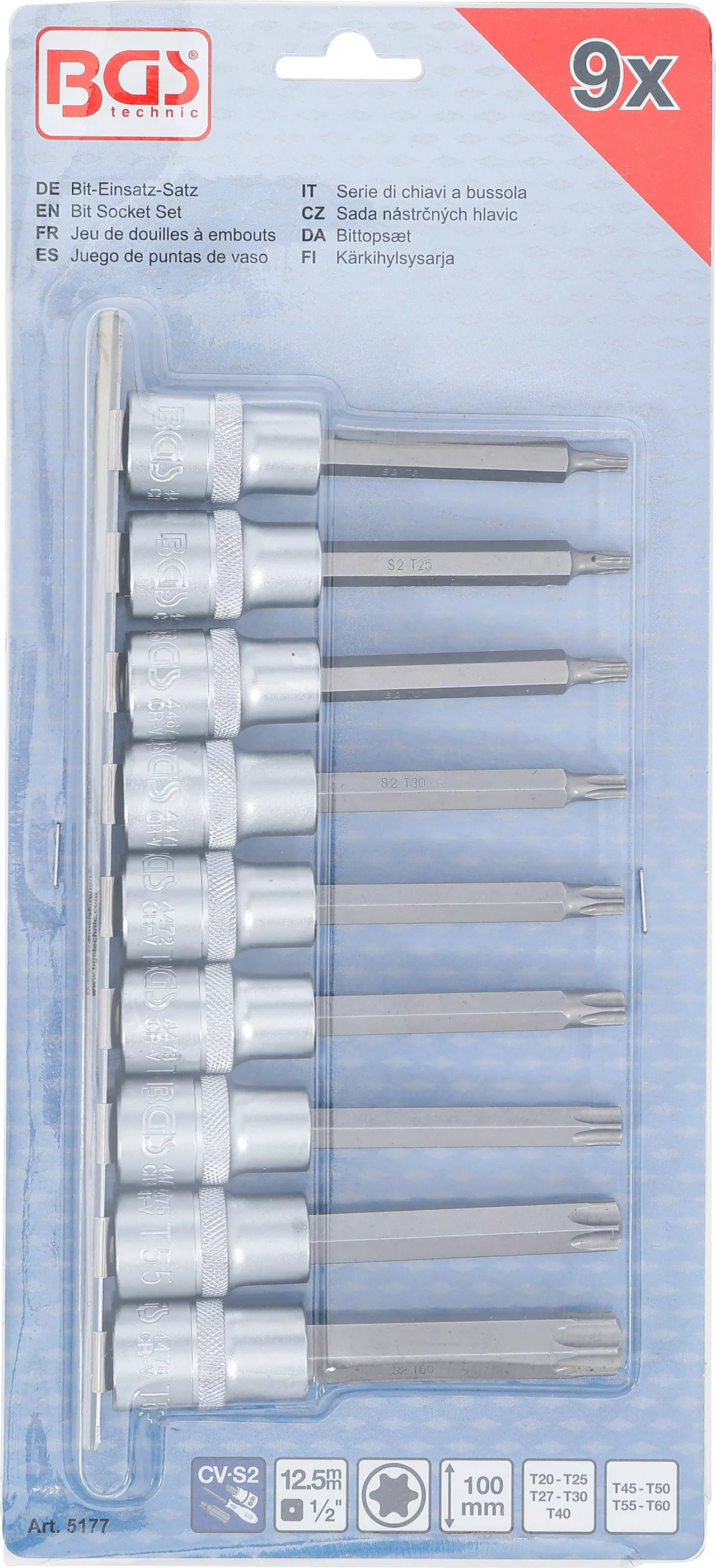 Sada hlavic s bity TORX, 1/2", 9 ks - B5177