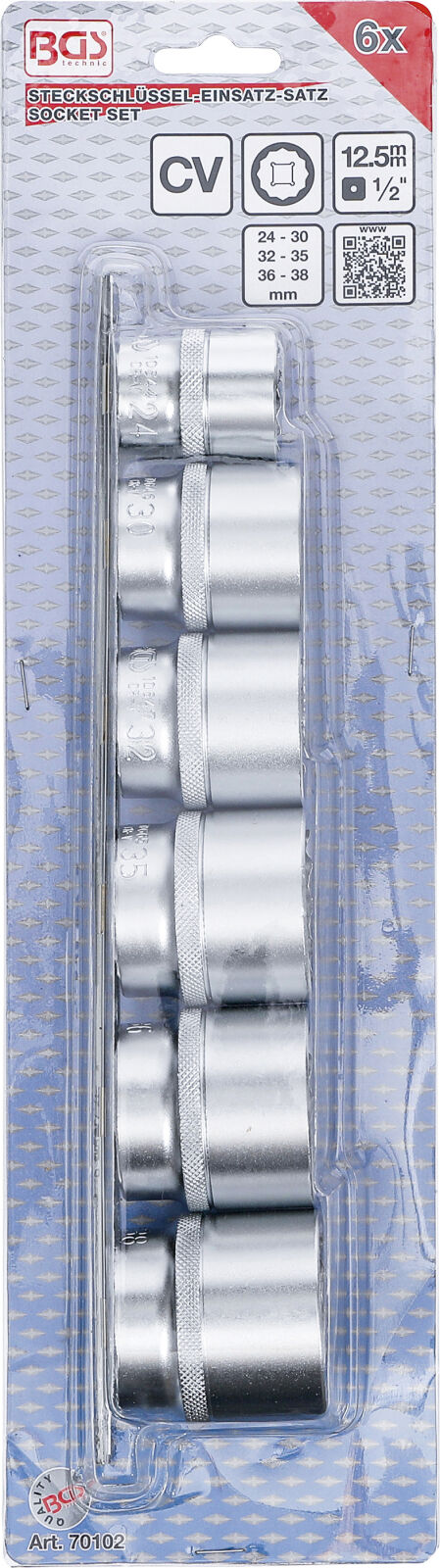 Nástrčné klíče, dvanáctihranné, 1/2 ", 6 ks, 24 - 38 mm - B70102