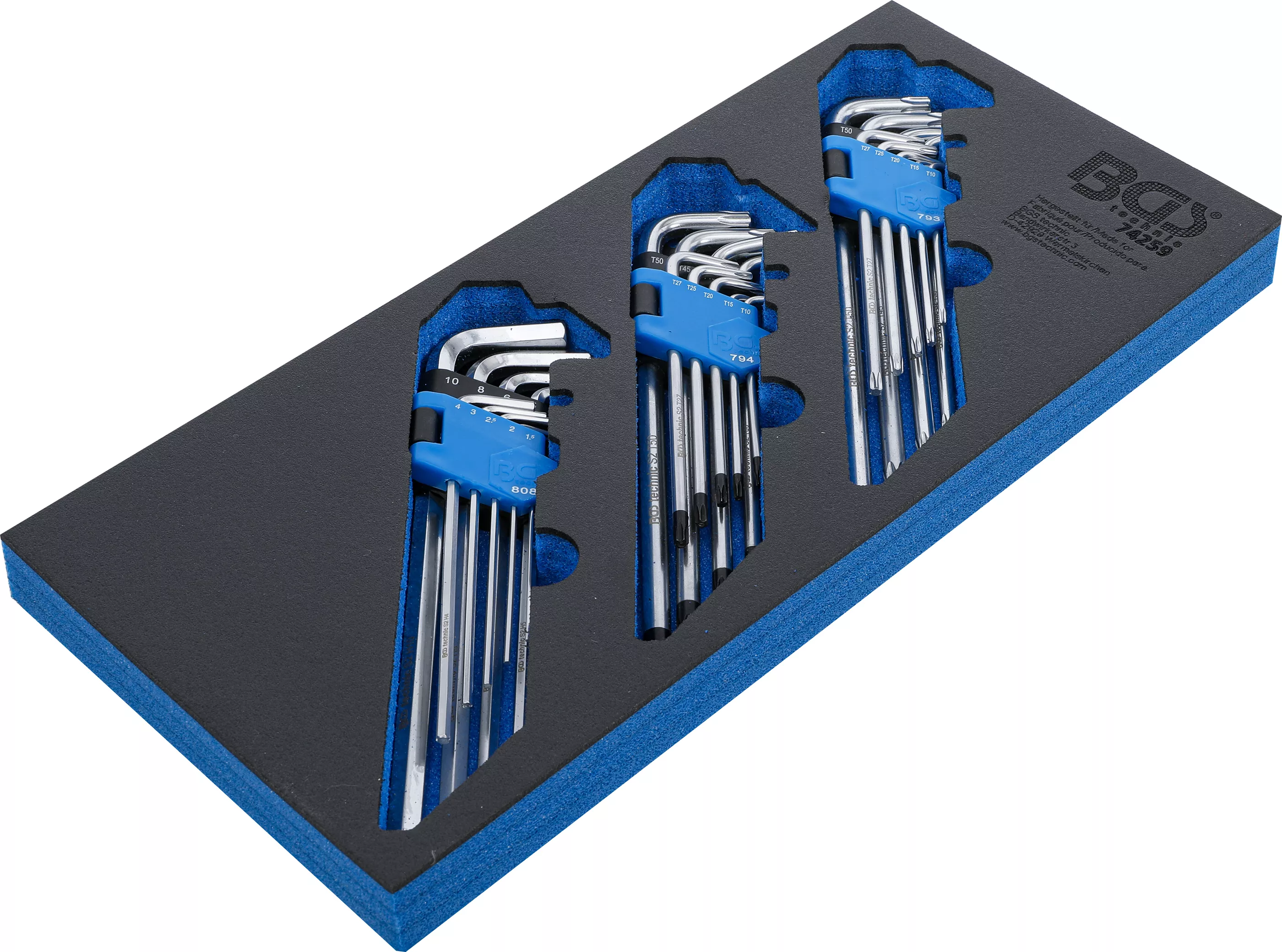 Sada Imbus a Torx klíčů v pěnové výplni, extra dlouhé, 27 ks - BGS 74259