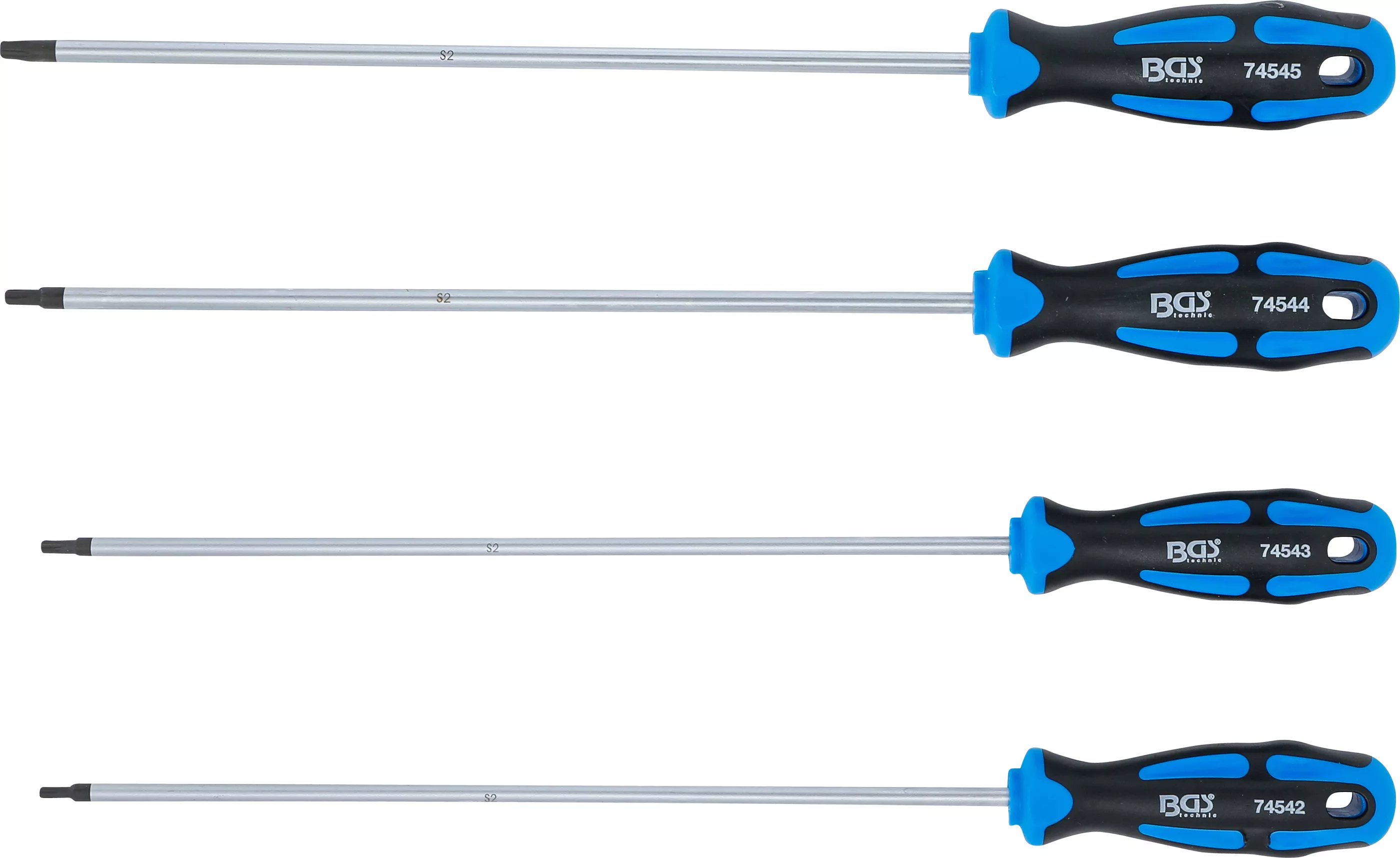 Extra dlouhá sada šroubováků TORX 4 ks, T15 - T30, BGS - B74541