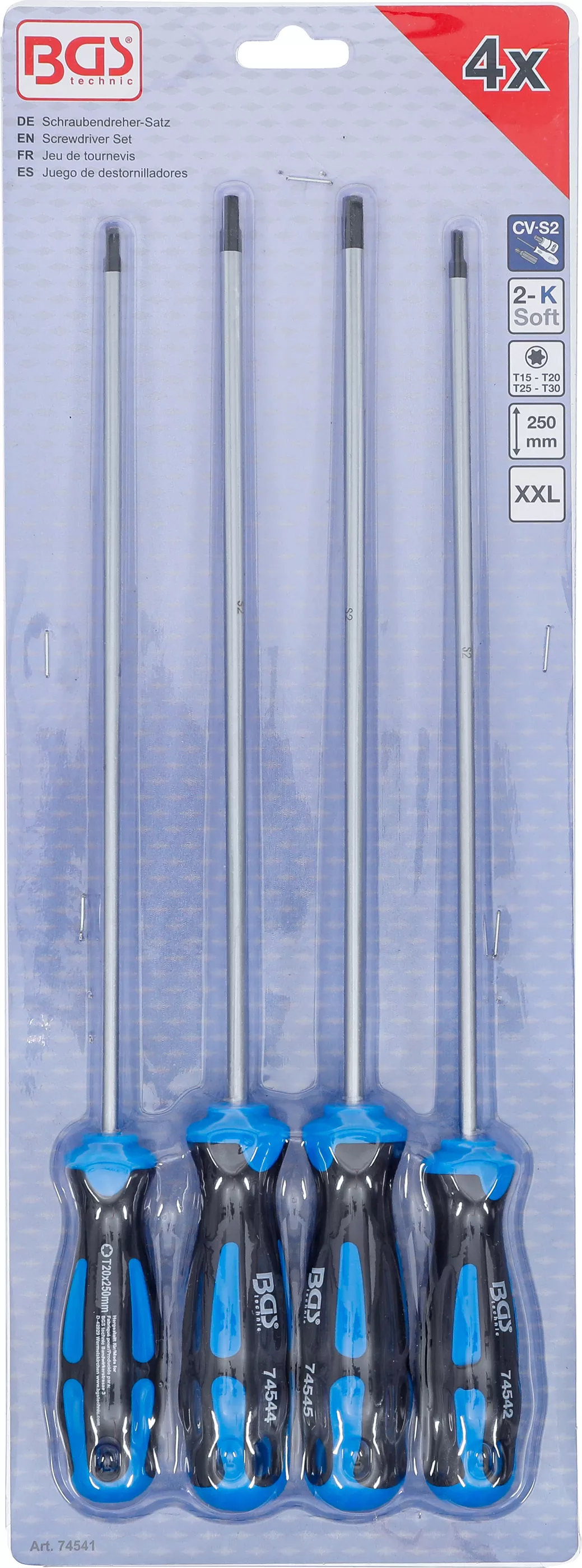 Extra dlouhá sada šroubováků TORX 4 ks, T15 - T30, BGS - B74541