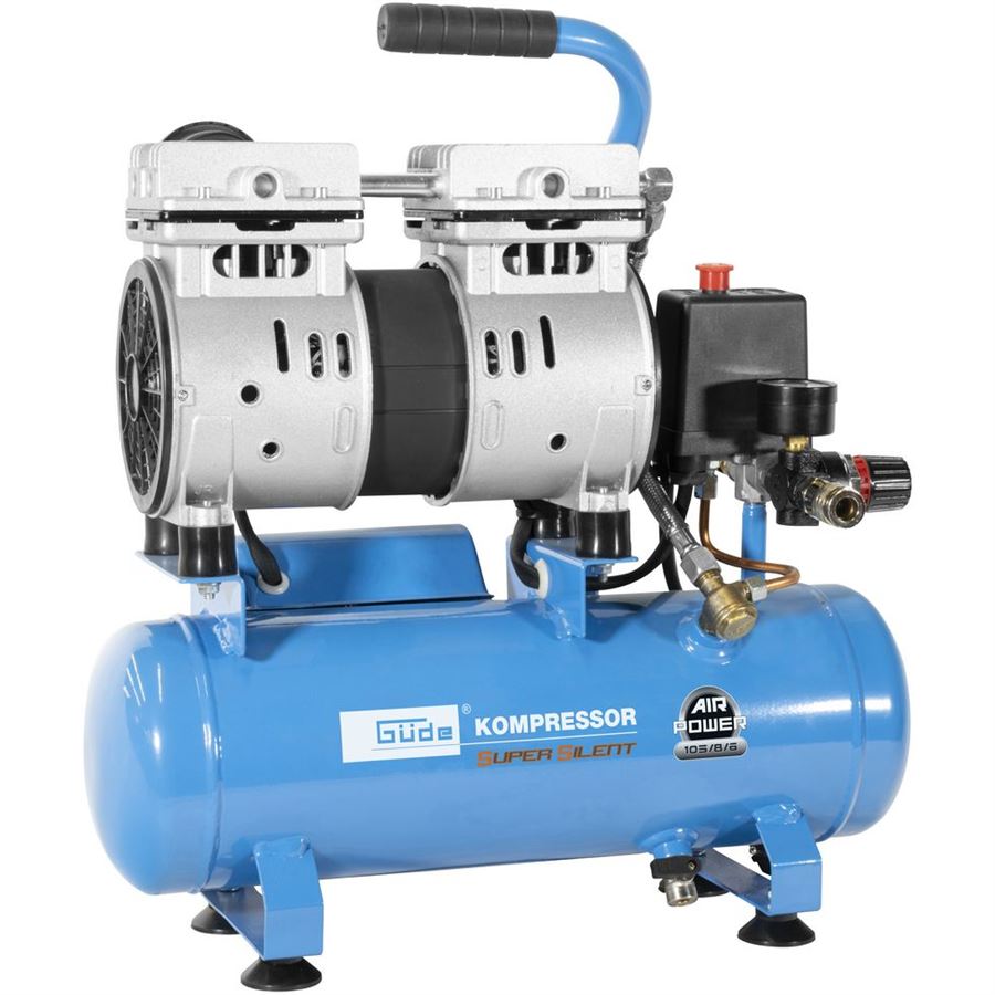 Bezolejový kompresor silent, 550 W, 6 l, Güde AIRPOWER 105/8/6
