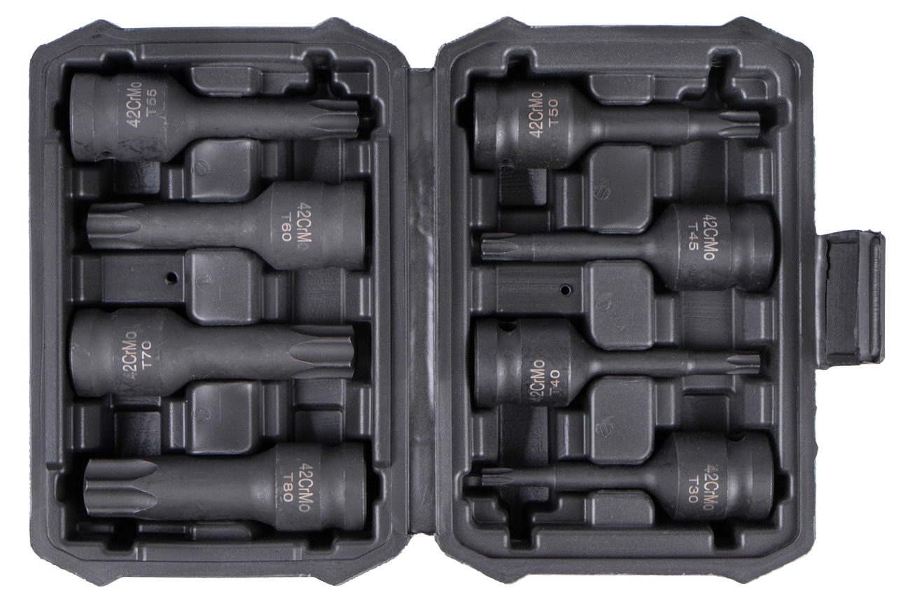 Sada vnějších nástrčných klíčů TORX 1/2", 8 ks - HT206201