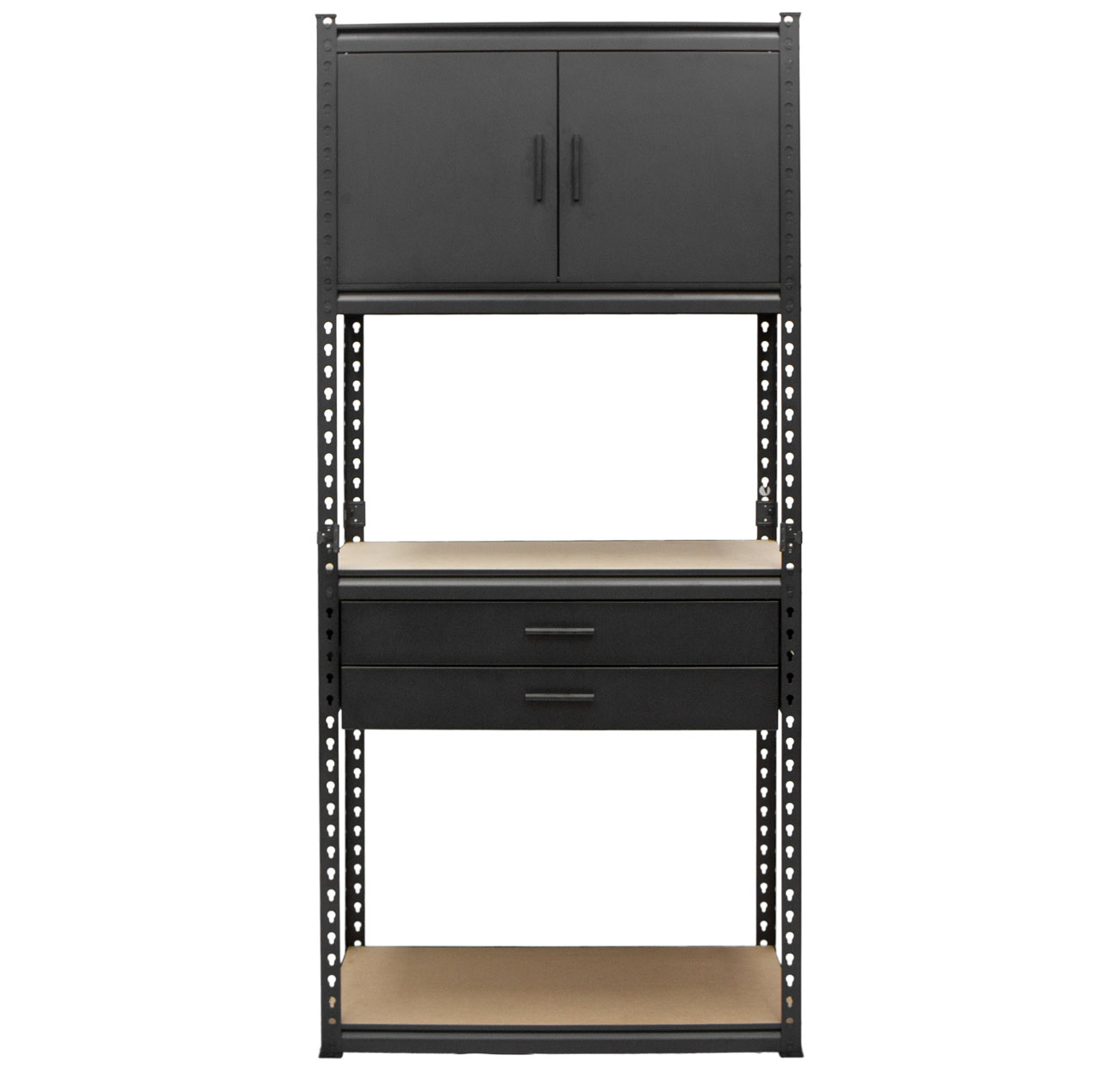 Policový regál + horní skříňka a 2 zásuvky, 815 x 465 x 1825 mm - AH034F
