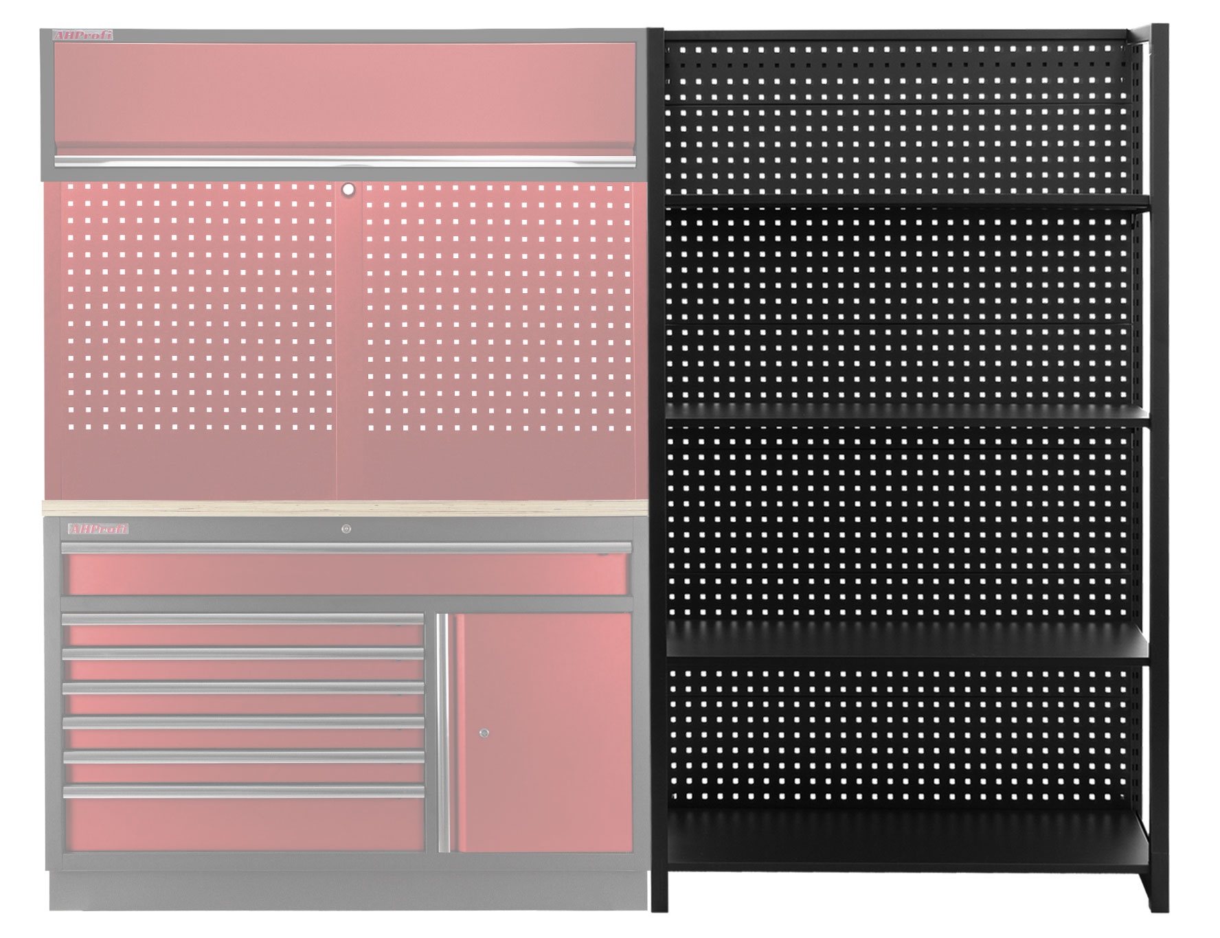 Kovový regál s dierovanou doskou, 1200 x 458 x 2000 mm - TJA1200