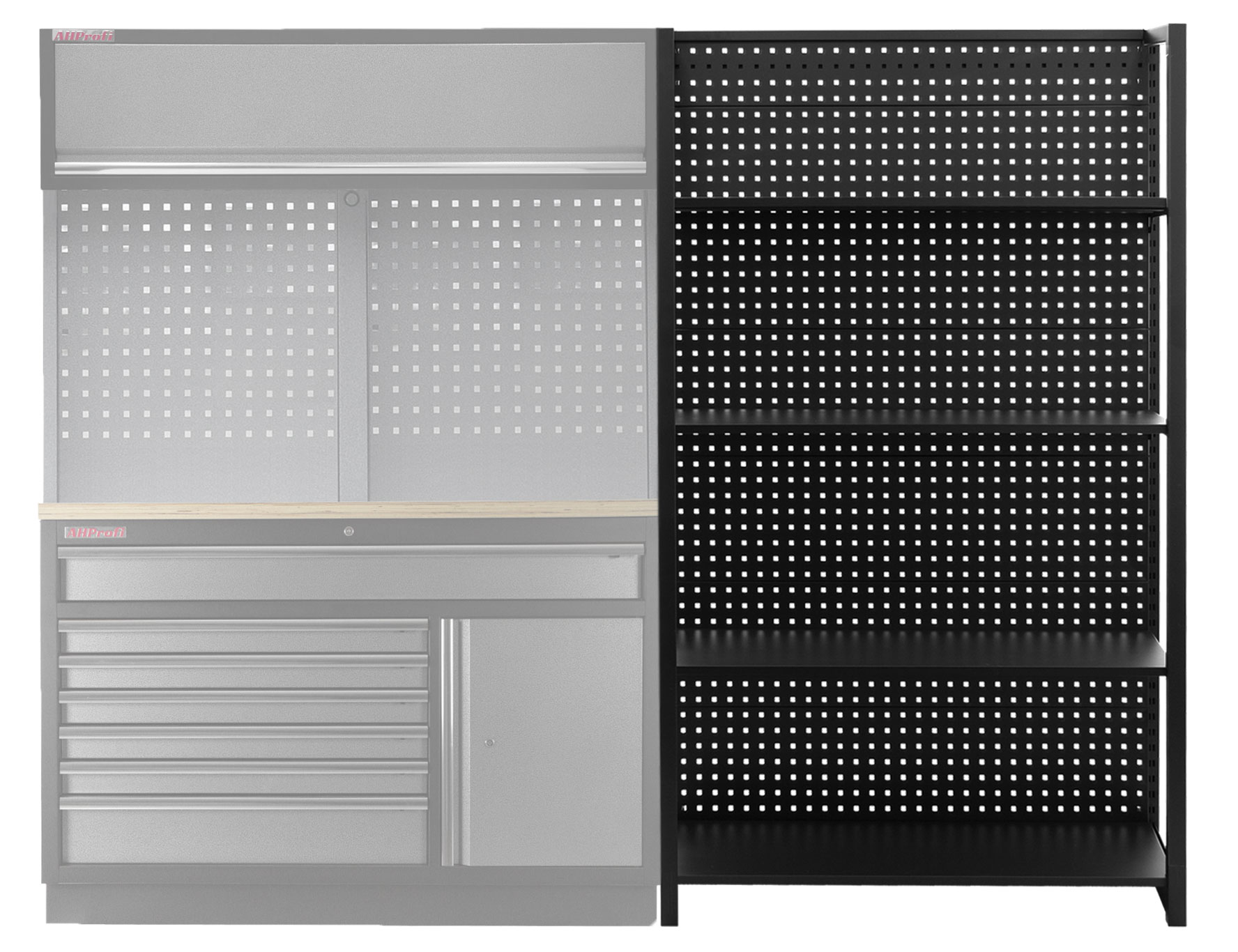 Kovový regál s dierovanou doskou, 1200 x 458 x 2000 mm - TJA1200