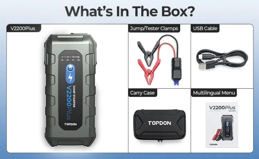 Startovací zdroj a tester baterií 2v1 TOPDON V2200Plus, 16 000 mAh