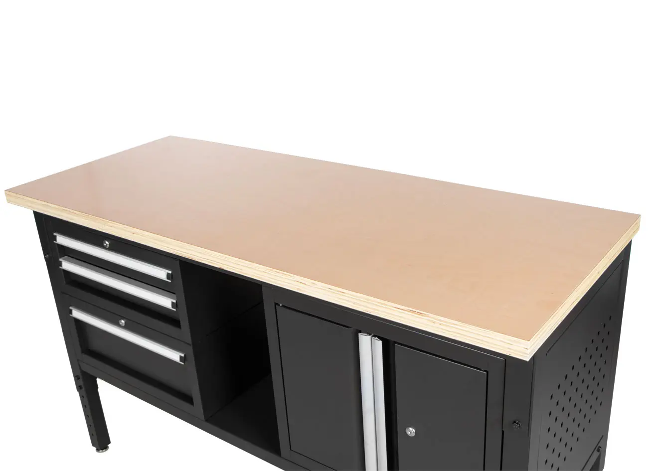 Dílenský stůl EXPERT s dřevěnou deskou, 3 zásuvky, skříňka - TSP6024BAL2
